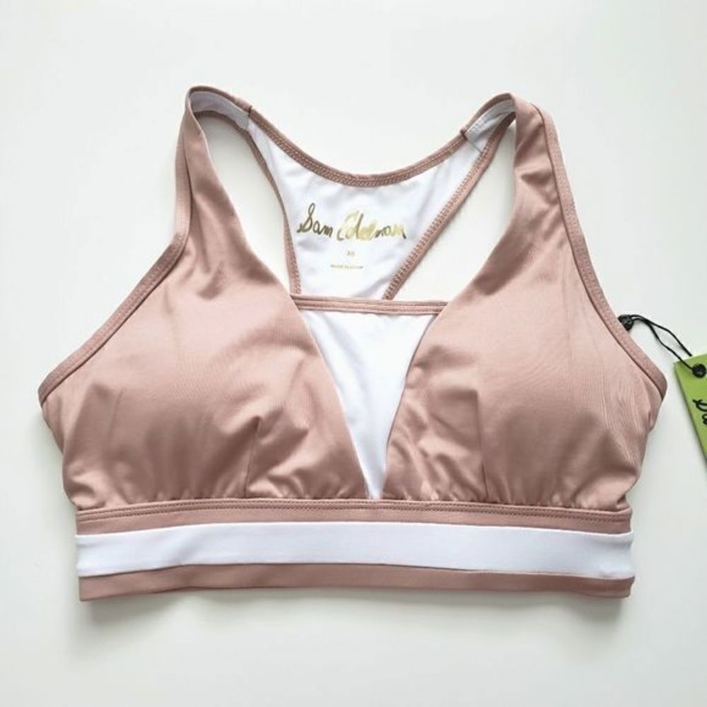 Sam Edelman Tan And White Colorblock Sports Bra